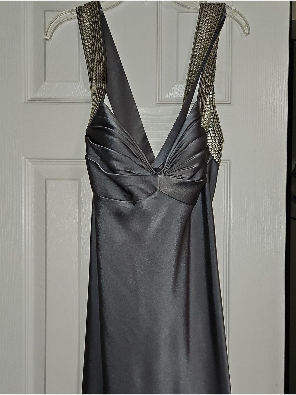 Vintage Calvin Klein Black Satin Slip Dress with Gold-Tone Embellished Straps